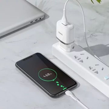 HOCO USB A nástenná nabíjačka USB A na Micro USB kábel QC3.0 3A 18W N3 biela