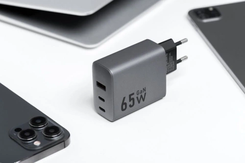 FORCELL F-ENERGY GaN настінний зарядний пристрій 2 x Type C USB A PD QC4.0 4A 65W сірий
