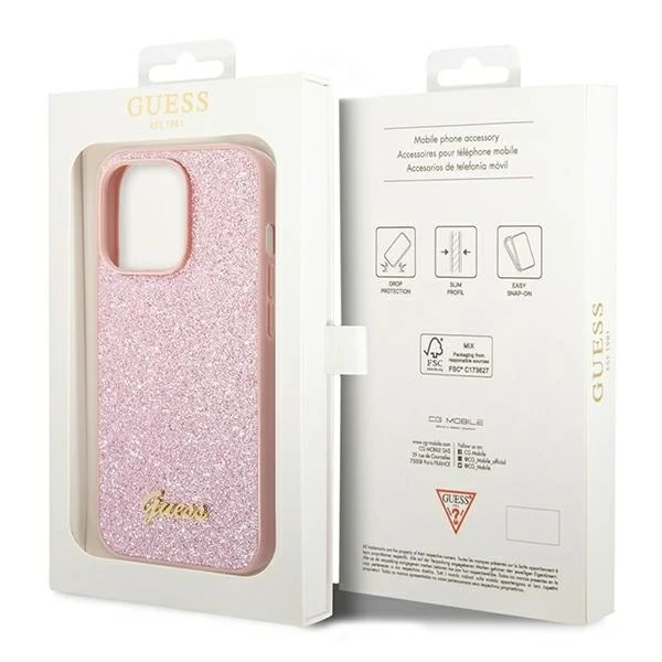 "Etui Guess GUHCP14XHGGSHP do Apple iPhone 14 Pro Max 6,7\" różowy/pink hard case Glitter Script"