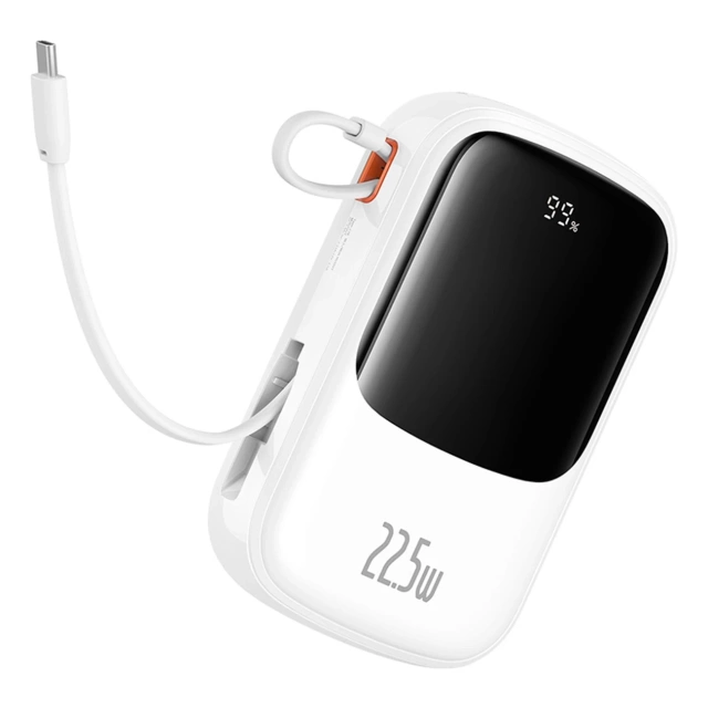 Powerbanka Baseus Qpow Pro 20000mAh 22,5W so vstavaným káblom USB-C a displejom – biela