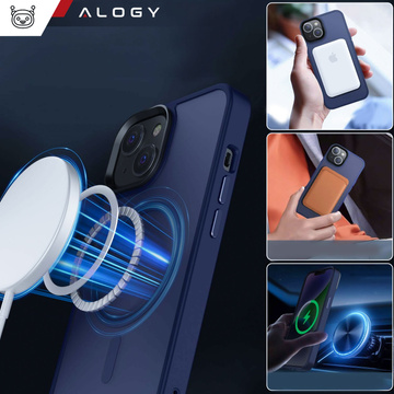 Pouzdro pro iPhone 14 Plus MagSafe Matt Case Cover Matte Alogy Ring Armored Phone Case Navy Blue