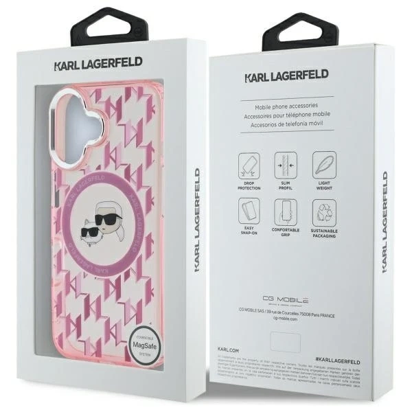 Karl Lagerfeld Hülle für iPhone 16 6,1" Rosa MagSafe IML Monogramm Karl