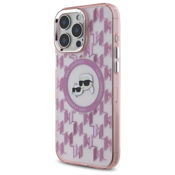 Etui Karl Lagerfeld do iPhone 16 Pro Max 6.9" Różowy MagSafe IML Monogram Karl&Choupette Head