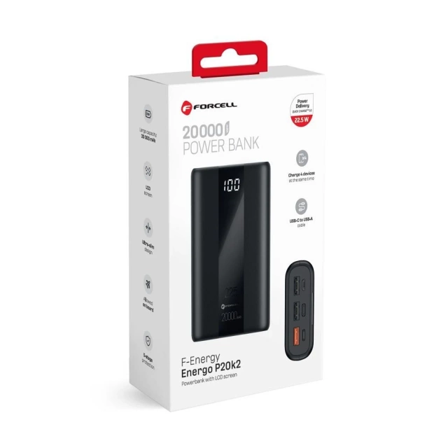 Powerbank Forcell F-Energy P20K2 20000mAh PD 22,5W QC3.0 Schwarz
