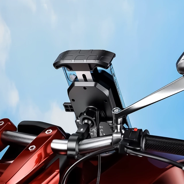 KEWIG M11B držiak na motorku pre telefón s QC 3.0 15W Qi nabíjačkou čierny