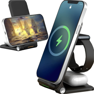 Індукційний зарядний пристрій Alogy 3in1 QI для Apple iPhone, Airpods, Watch 15W 3W Black