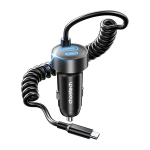 Choetech TC0030 65W Car Charger USB-C USB-A QC3.0 PD3.0 with 1.2m Spring Cable