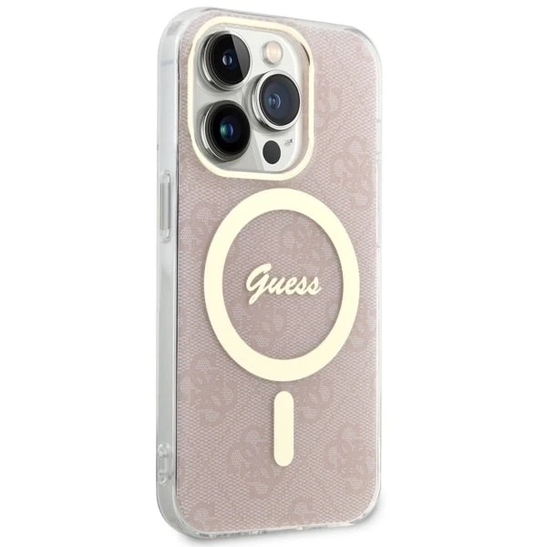 Guess GUHMP14LH4STP phone case for Apple iPhone 14 Pro 6.1" pink/pink hardcase 4G MagSafe