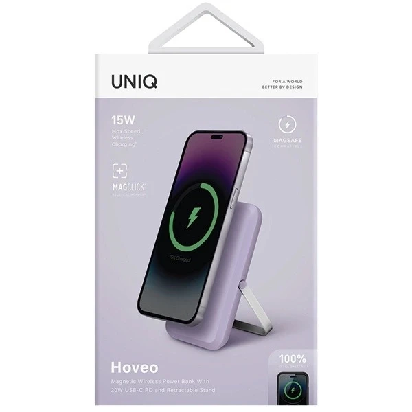 Powerbank UNIQ Hoveo Magnetyczny 5000mAh 20W PD USB-C Fioletowy