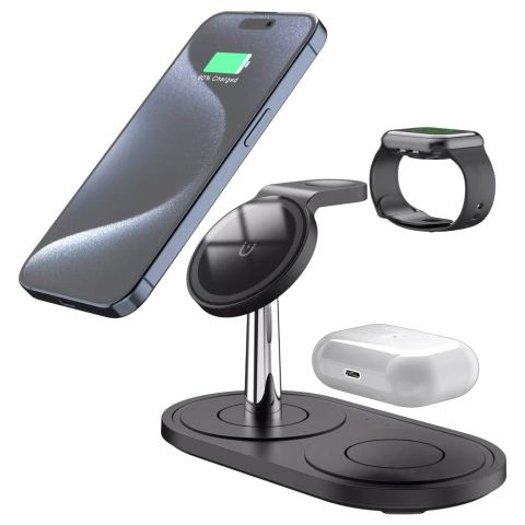 3v1 indukčná nabíjačka pre telefón hodinky slúchadlá Alogy Qi nabíjačka pre Apple iPhone Watch AirPods Black