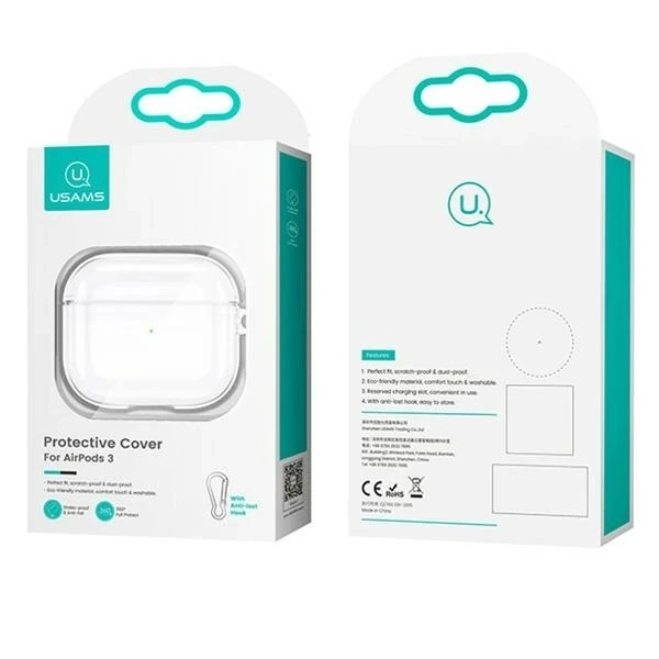 USAMS ochranné pouzdro na sluchátka pro Apple AirPods 3 transparentní černá/průhledná černá BH740AP02 (US-BH740)