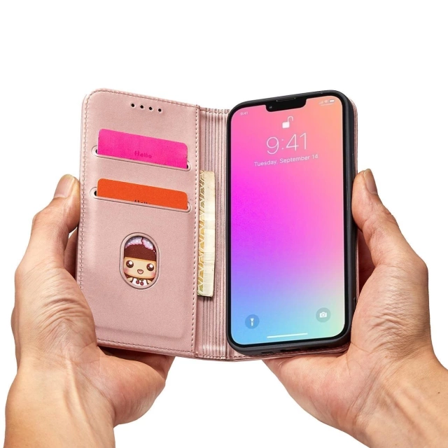 Pouzdro na magnetické karty pro iPhone 13 Pro Max Pouch Card Wallet Card Holder Pink