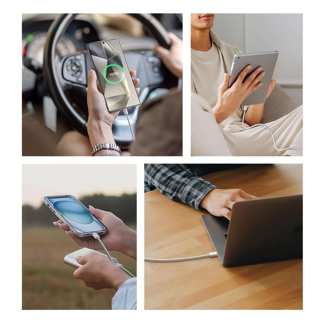 Kábel USB-C typu C Silný rýchly 60 W PD 1M pre iPhone 15 Alogy nylonový kábel biely