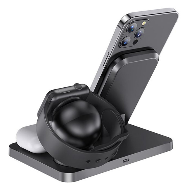 HOCO CW33 3v1 15W indukčná nabíjačka pre iPhone / Airpods / Watch Black