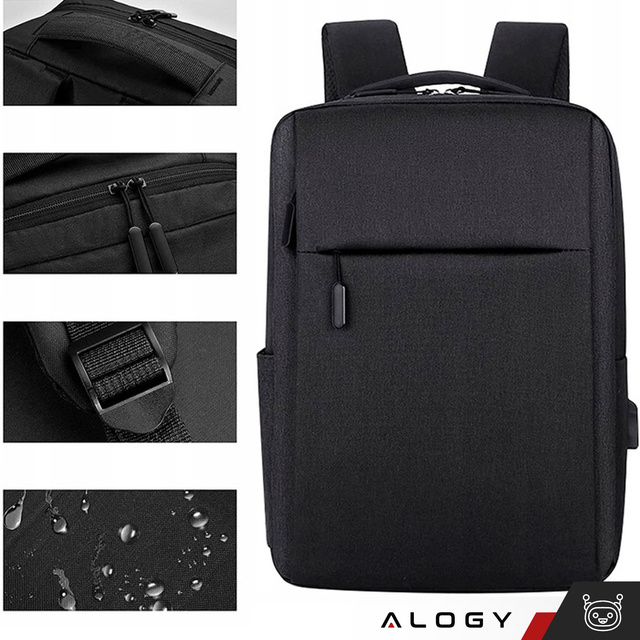 Rucksack Laptoptasche 15,6" groß wasserdicht mit USB-Anschluss Unisex 41x29x12cm für Flugzeug Alogy Rucksack Schwarz