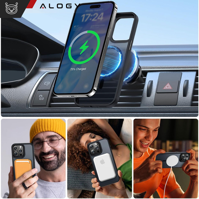 Case for iPhone 15 Pro MagSafe Matt Case Cover Matte Alogy Ring Armored Phone Case Black Glass