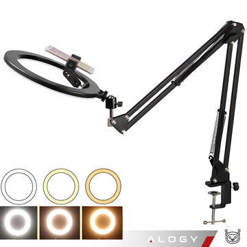 Alogy LED ring light 10 inch photographic Ring for makeup stand for desk top Black