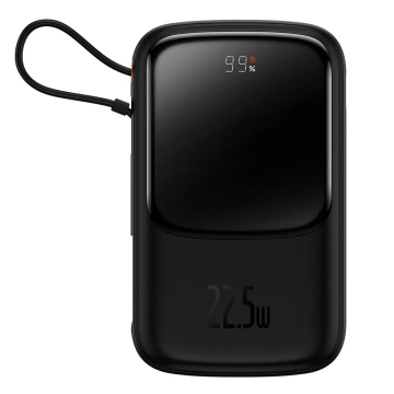 Power banka s rýchlym nabíjaním Baseus Qpow Digital Display 10000mAh 22,5W QC/PD/SCP/FCP so vstavaným káblom USB-C čierny