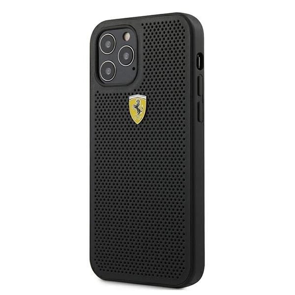 Puzdro na telefón Ferrari iPhone 12/12 Pro 6,1" čierne/čierne pevné puzdro On Track Perforated