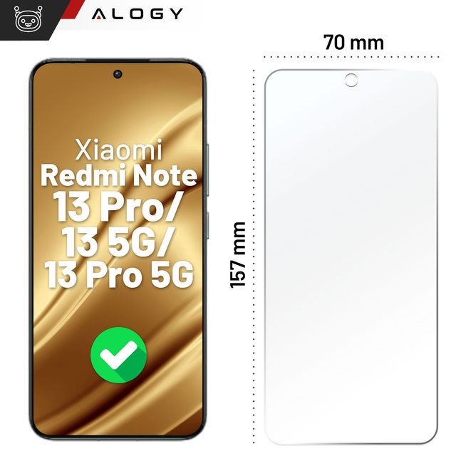 Гібридне скло для Xiaomi Redmi Note 13 Pro / Note 13 5G / Note 13 Pro 5G Кришка екрана Alogy Flexi Glass 9H Case Friendly Flat Screen Cover