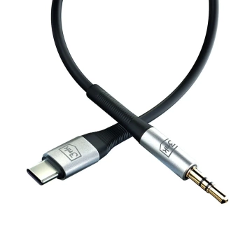 Kábel audio adaptéra USB-C Typ C na Mini Jack 3,5 mm kábel 1 m 3 mk AUX kábel čierny a strieborný
