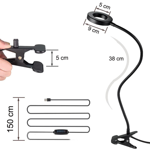 Lampa flexibilné kruhové svietidlo Alogy klip krúžok na stôl flexibilné univerzálne diaľkové ovládanie USB Black