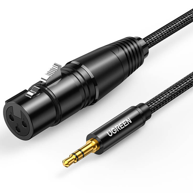 Audio kábel AV182 UGREEN XLR samica na jack 3,5 samec 2m čierny
