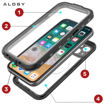 Vodotesné puzdro Alogy HydroArmor™ IP68 s priehľadným zadným pancierovým krytom 360 pre MagSafe pre Apple iPhone 16 Pro