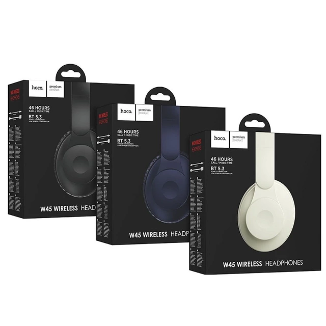 Hoco W45 Bluetooth 5.3 – na uši, skladacie, 46 hodín prehrávania, AUX