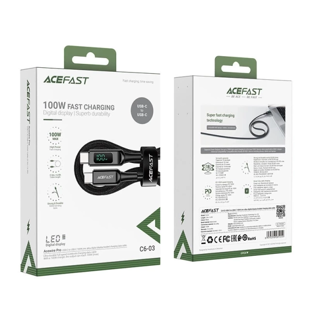 Acefast kabel USB Typ C - USB Typ C 2m, 100W (20V/5A) černý (C6-03 Black)