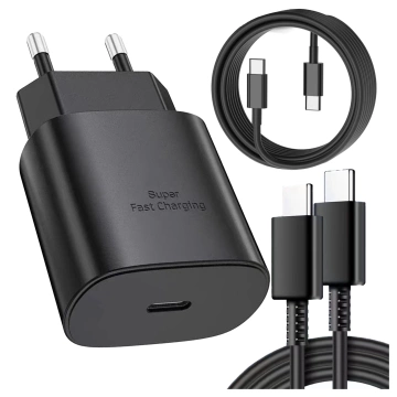 Ładowarka Sieciowa Oryginalna Samsung USB-C 25W + Kabel USB-C 1.8 m, Super Fast Charge, Szybkie Ładowanie, Zestaw Premium – Czarna