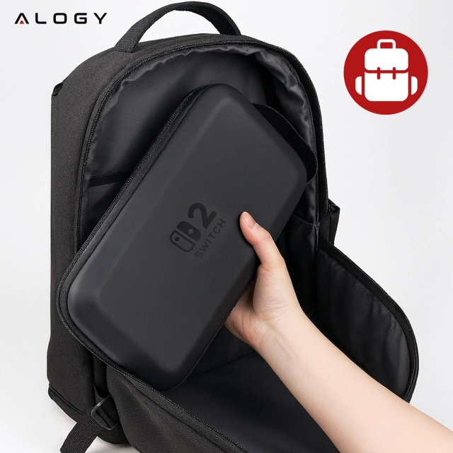 Nintendo Switch 2 2025 Schutzhülle, große Hartschalen-EVA-Hülle, wasserdicht, leicht, mit Tragegriffen, Alogy HardFoamBag™ - Schwarz, 2x gehärtetes Glas