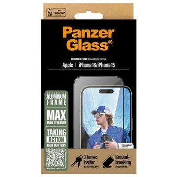 Загартоване скло для iPhone 16 PanzerGlass Screen Protector Aluminium Frame Ultra-Wide Fit with Aluminium Frame