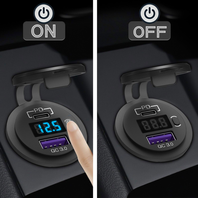 USB nabíječka do auta QC 3.0 USB-C PD adaptér typu C Zásuvka do zapalovače cigaret LED voltmetr 48W Rychlý pro telefon Černá