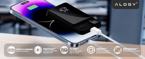 PowerBank Alogy MagCharge 22.5W PD20W PowerDelivery Fast Charging 10000mAh Wireless for MagSafe Black