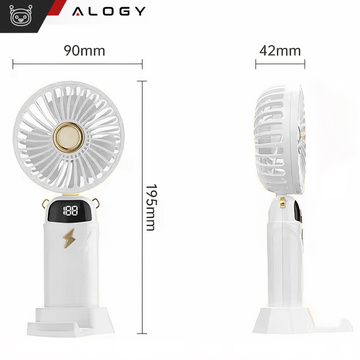 Ручний настільний вентилятор Alogy, бездротовий, портативний, стоячи з підставкою для телефону, білий