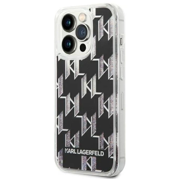 Etui Karl Lagerfeld KLHCP14XLMNMK na iPhone 14 Pro Max 6,7" pevný obal Liquid Glitter Monogram černá/černá