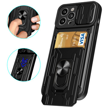 Alogy Camshield Stand Ring Wallet Case with Camera Cover and Card Slot for Apple iPhone 14 Pro Black