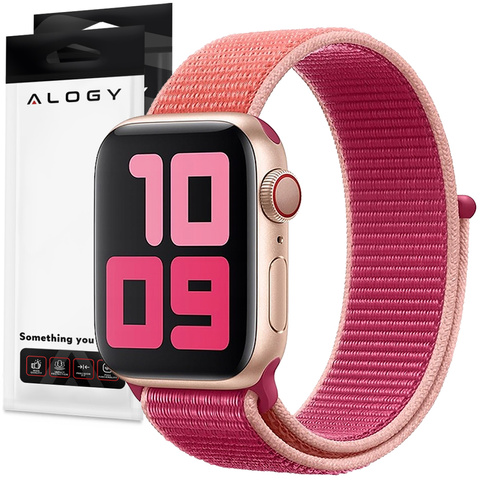 Nylonový řemínek Alogy se suchým zipem pro Apple Watch 1/2/3/4/5/6/7/8/SE/Ultra (42/44/45/49 mm) růžový