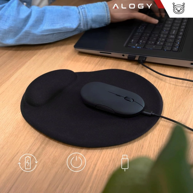 Alogy Wireless Mouse Ergonomic Small Mouse for Laptop PC Bluetooth 2.4GHz Silent Black
