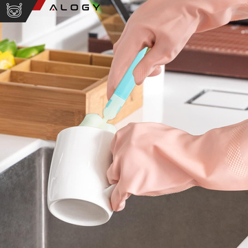 Washing brush for cleaning bottles, jars and glasses Sponge Cleaner Washer with foldable handle Alogy blue and white