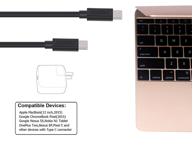 Choetech kabel 2x usb-c typ c 3A macbook černý