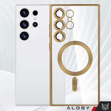 Case for Samsung Galaxy S24 Ultra Mag Safe Glamor Case Ring Housing Camera Protection Alogy Gold Transparent