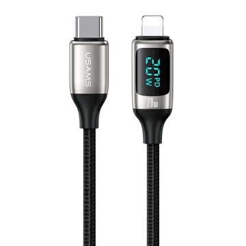 USAMS U78 USB-C to Lightning LED opletený kábel 1,2 m 20 W PD Fast Charge biela/biela SJ545USB02 (US-SJ545)