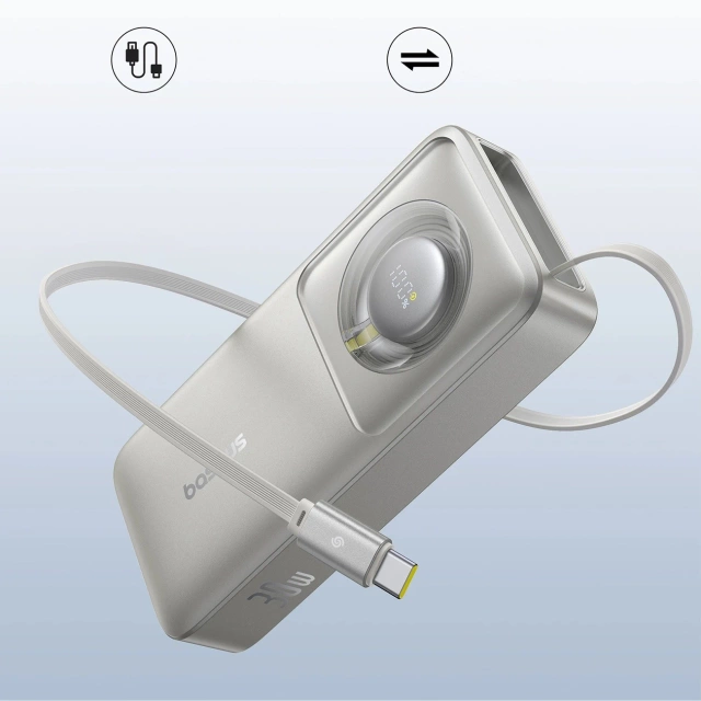 Baseus Free2Pull 10000mAh 30W Powerbank with USB-C Port and Retractable USB-C Cable - Gray