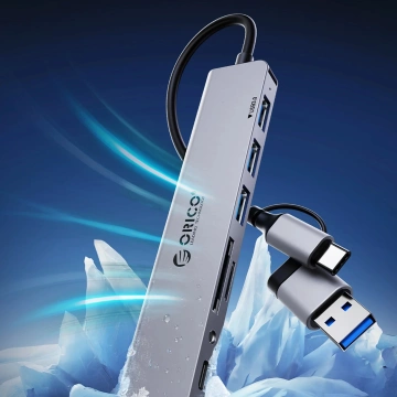 Hub USB-A/USB-C Orico YSB4-U2 5w1 PD 65W 3x USB-A + 2x USB-C Szary