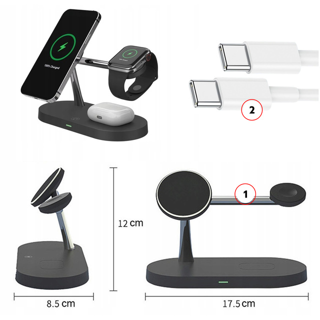 Qi Mag Safe 15W indukční nabíječka pro iPhone Apple Watch AirPods bezdrátová dokovací stanice 5v1 Černá