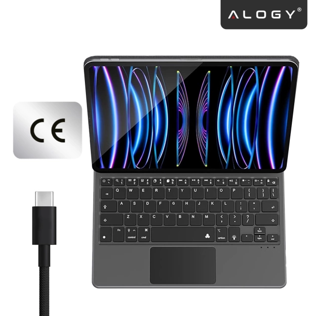 Etui z Klawiaturą do do Apple iPad Pro 11" 2021/2020 iPad Air 10.9" 2022/2020 iPad Air 11" 2024/2025 , Touchpad i Podświetlenie LED, Magnetyczne Mocowanie, Alogy MagnetKeyboard™ Case – Czarne