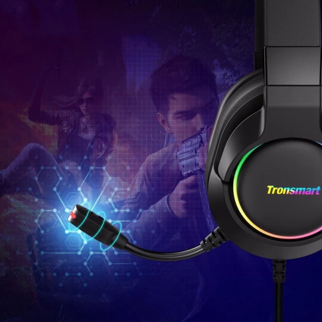 Tronsmart Sparkle RGB Wired Over-Ear USB Gaming Headphones with Mic and Remote Black (467600)
