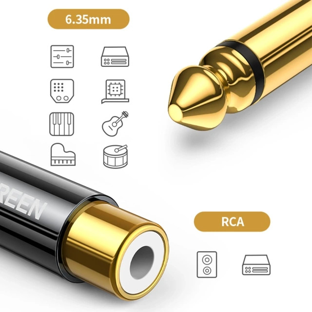UGREEN adapter 6.35 mm jack (male) to RCA (female) gold (AV169 80731)
